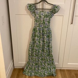 Handmade in India Stunning block printed tie back ruffle sleeve maxi dress